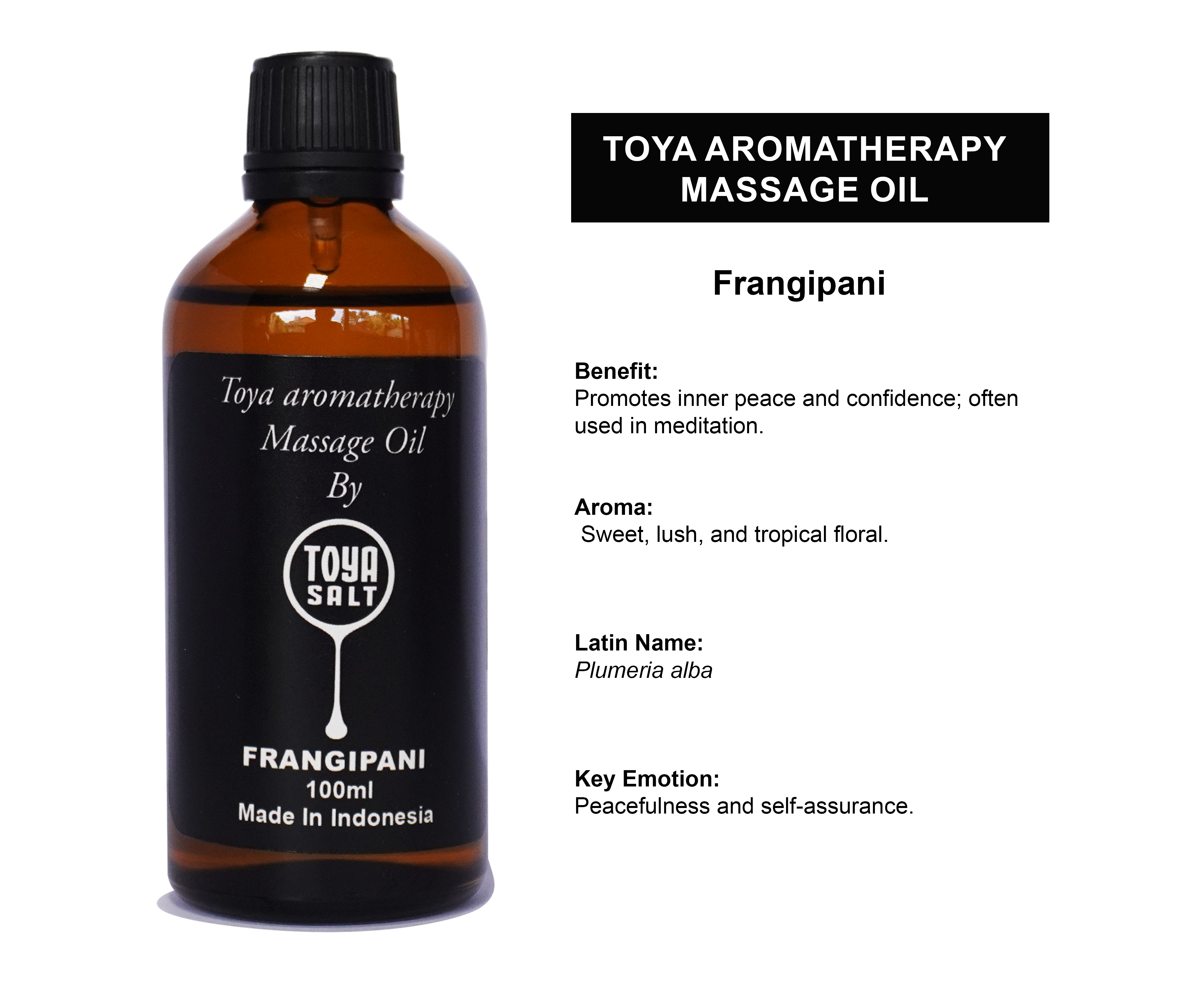 Frangipani - Aromatherapy Massage Oil - Toya Salt